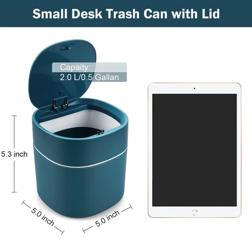 Miniatura 7 de Pequeño cubo de basura de escritorio con tapa, 2 piezas y bolsa de basura 360 piezas