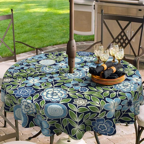 Mantel redondo para exteriores e interiores con cremallera de agujero para paraguas, funda decorativa para mesa circular para jardín del hogar, 60