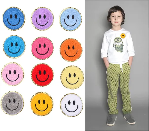 Miniatura 2 de Kare & Kind Parches para planchar Smiley – Parches bordados de chenilla – Coser o planchar en piezas para ropa, camisas, uniformes, vestidos