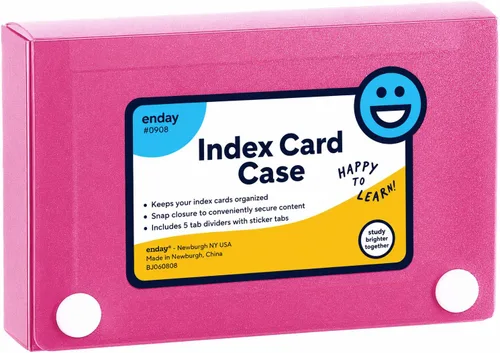 Enday Estuche organizador de tarjetas de índice rosa, 3 x 5, caja de archivos con 5 divisores, caja de tarjetas con capacidad para 100 tarjetas,