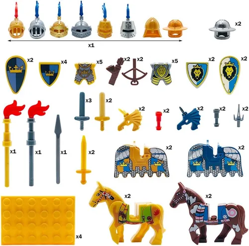 Miniatura 2 de Miutrue Accesorios de armas medievales, juguete de bloques de caballeros con figuras (10 juegos de armas y 4 juegos de caballos y 10 figuras)