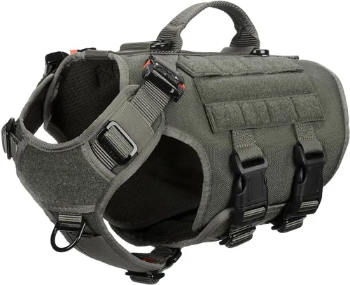Miniatura 23 de ICEFANG - Arnés táctico para perro con 6 hebillas, chaleco con sistema molle con asa para perro, 3/4 del cuerpo, panel con velcro para parche