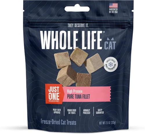 Miniatura 10 de Whole Life Cat Just One Atún - Golosinas liofilizadas para gatos – Alimento rico en proteínas de grado humano, aperitivos de entrenamiento