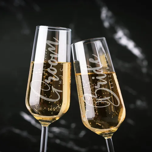 Miniatura 8 de Copas de champán personalizadas para boda, copas de brindis Love Birds para novia y novio, juego de 2