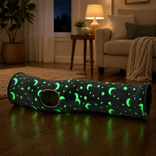 Miniatura 7 de Túnel Tubo para Gatos con Juguetes de Pelotas de Felpa Plegable Auto-Luminoso Fotoluminiscencia, para Mascotas Pequeñas Conejitos Conejos, Gatitos
