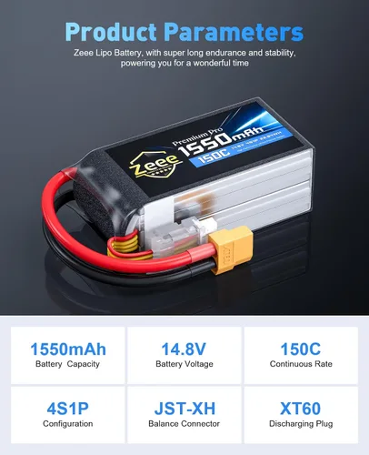 Miniatura 2 de Zeee Premium Pro 1550mAh 4S Lipo Batería 14.8V 150C Ultra Low IR Soft Pack Batería RC con enchufe XT60 para FPV Drone Quadcopter Racing Helicóptero