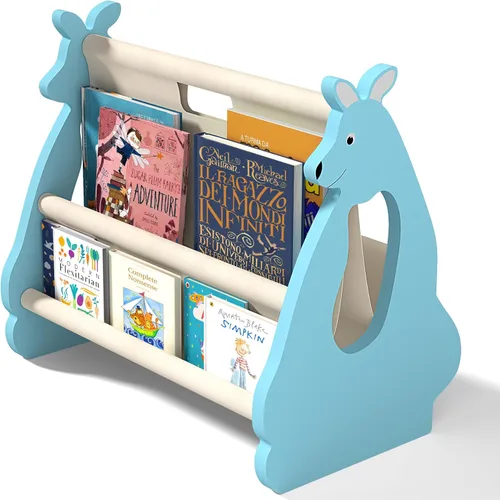 Miniatura 3 de Estantería infantil de doble cara – Estantería portátil de 2 niveles para niños pequeños, estante para libros para habitaciones de niños y sala