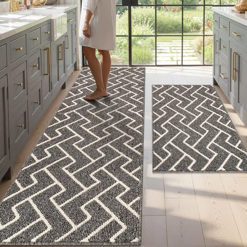 Miniatura 16 de hicorfe Juego de 2 tapetes de cocina antideslizantes para piso, cómodas alfombras de cocina lavables para pasillos, entrada, cuarto de servicio
