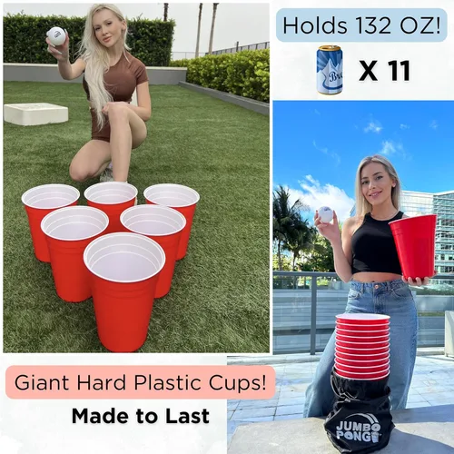 Miniatura 3 de Jumbo Pong - Juego de pong de patio gigante para exteriores, juegos de patio, césped, playa, camping, portón trasero o patio trasero - Copas