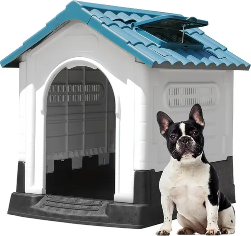 Miniatura 13 de YITAHOME Casa para perros de plástico para exteriores, resistente al agua, con tragaluz ajustable y base elevada para perros pequeños, medianos