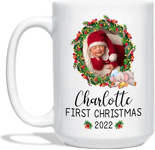 Taza de fotos de bebé Navidad 2022, taza personalizada para la primera Navidad del bebé, regalo personalizado para recién nacido, taza de café de