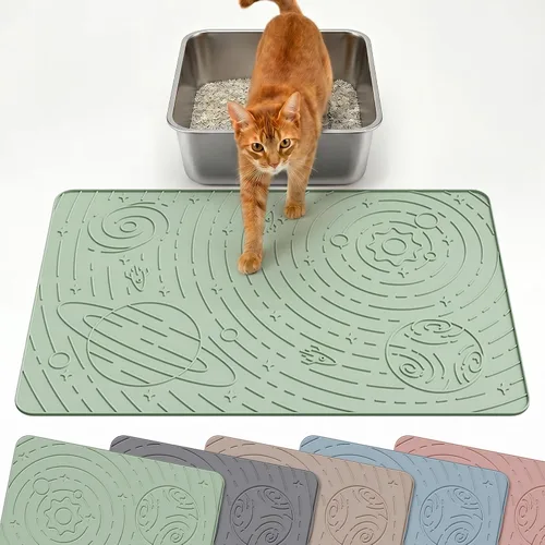 Miniatura 10 de OHMO Tapete de arena para gatos mediano de 23.6 x 15.7 pulgadas, goma de silicona beige, control de dispersión para caja de arena para gatitos
