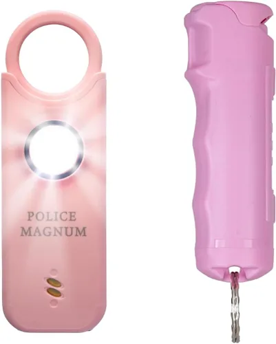 Police Magnum Alarma de seguridad personal y spray de pimienta Combo de autodefensa para mujeres, sirena ruidosa de 135 db con luz y máxima fuerza