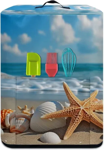 Miniatura 3 de Cubierta para freidora de aire con diseño de estrella de mar de playa, funda protectora rectangular con bolsillo y asa para olla a presión