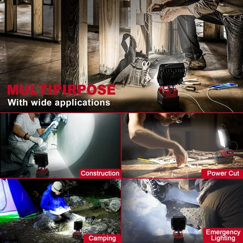Miniatura 2 de MtiolHig Luz de trabajo LED inalámbrica compatible con batería Milwaukee de 18 V - Luz de construcción de inundación portátil de emergencia