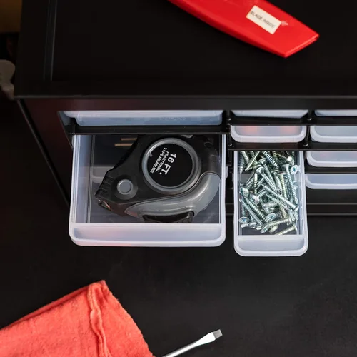 Miniatura 8 de IRIS USA Cajones de almacenamiento de plástico, Caja de herramientas apilable para maestros con 26 cajones, organizador de piezas pequeñas para Negro