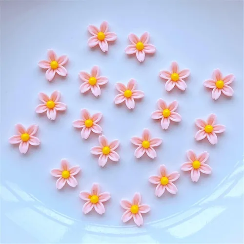Miniatura 10 de Czsycdsf 100 mini flores de resina de 0.28 pulgadas (0.276 in), botones de flores de espalda plana 3D, adornos de flores de resina para Café profundo