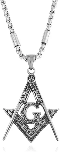 Miniatura 3 de BLEUM CADE Collar con colgante de símbolo masónico de acero inoxidable con cadena de piedra de ágata natural negra de 27 pulgadas, Piedra, Ágata