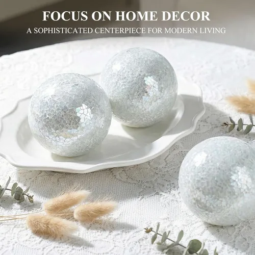 Miniatura 3 de DomeStar 3 piezas de bolas decorativas para cuencos, esferas de mosaico de vidrio de 4 pulgadas en blanco para cuencos de centro, decoración