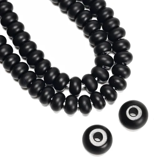 Miniatura 2 de JM Design Cuentas de piedras preciosas sueltas de ónix negro mate con agujero de 0.079 x 0.315 pulgadas, 8 pulgadas, hebra para fabricación