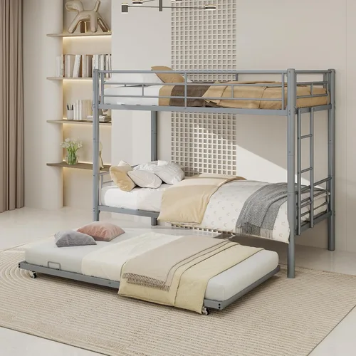 GNIXUU Litera de metal individual sobre cama individual con nido, litera resistente con escaleras y barandilla de seguridad, marcos de cama Plateado