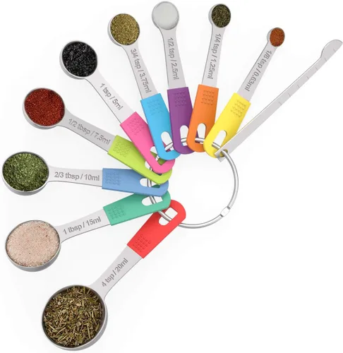 Miniatura 4 de Wildone Juego de 18 tazas y cucharas medidoras, incluye 8 tazas medidoras de acero inoxidable, 9 cucharas medidoras, 1 nivelador, ideal para Varios