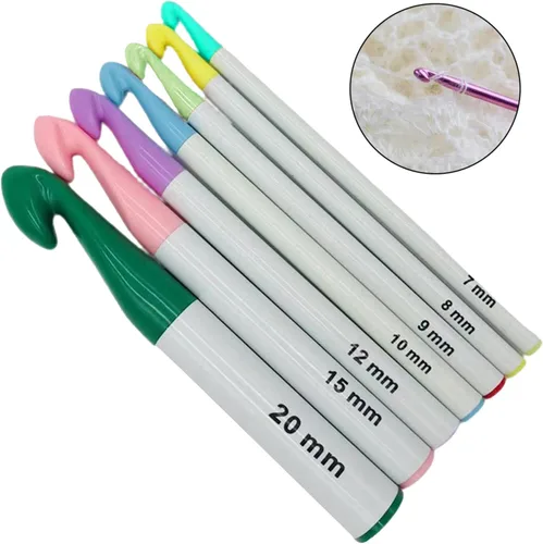 Miniatura 4 de Juego de 7 ganchos de ganchillo con mango de plástico enorme de 0.276 in-0.787 in, agujas de tejer para suéter colorido, hilo de tejer, herramientas
