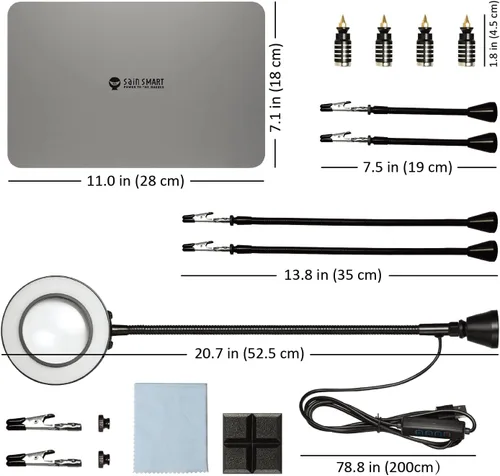 Miniatura 9 de SainSmart Estación de soldadura magnética con una base más grande de 11.1 x 7.1 pulgadas, lámpara de aumento LED 5X, 4 soportes para placa