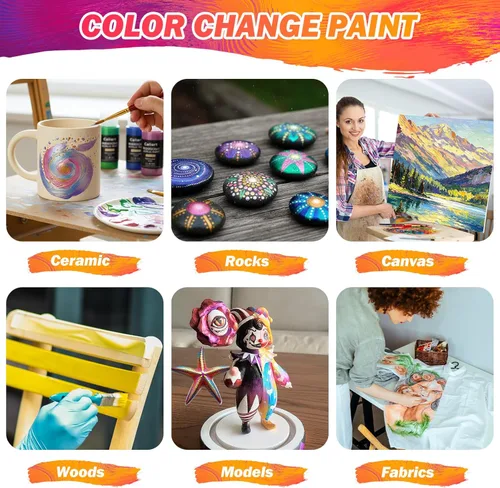 Miniatura 3 de Caliart Pintura acrílica iridiscente, 24 colores camaleones en botellas de 2.0 fl oz/2 onzas con 12 pinceles, pinturas de arte que cambian
