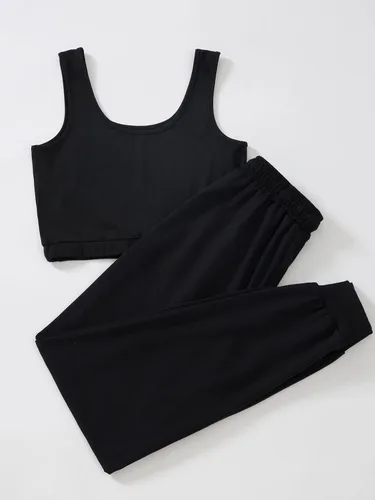 Miniatura 2 de Verdusa Conjunto de 2 piezas para mujer con camiseta corta sin mangas y pantalones deportivos