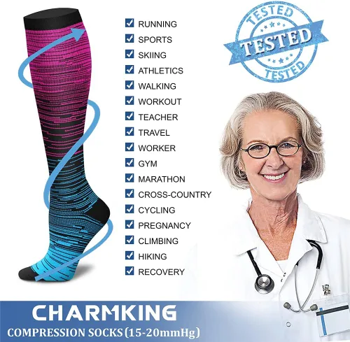 Miniatura 114 de CHARMKING - Calcetines de compresión para mujeres y hombres (3 pares), 15-20 mm Hg, el mejor apoyo para atletismo, running o ciclismo, mejora