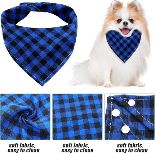 Miniatura 5 de Honoson 6 pañuelos triangulares para perro, bufanda para perro, bufanda con estampado a cuadros, baberos ajustables, lavables, juego de bandana