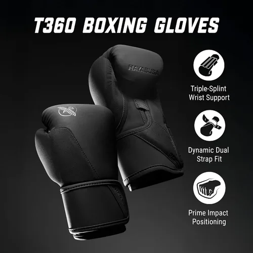 Miniatura 2 de Guantes de boxeo Hayabusa T360 – Ergonomía revolucionaria de la mano Soporte de muñeca potenciado Cierre de correa simple o doble Negro
