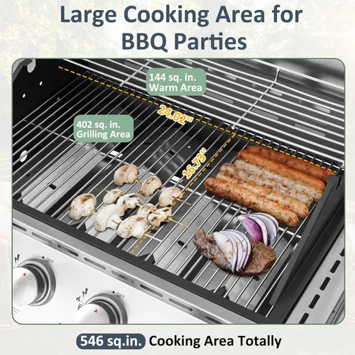 Miniatura 3 de Polar Aurora Parrilla de gas propano 4 quemadores con quemador lateral, carrito de parrilla de acero inoxidable con ruedas para patio al aire libre