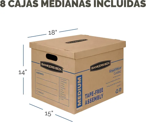 Miniatura 2 de Bankers Box Caja de mudanza clásica mediana de 8 unidades, asas reforzadas, montaje sin cinta, caja con tapa, 19 x 14.5 x 15.5 pulgadas (7717201)