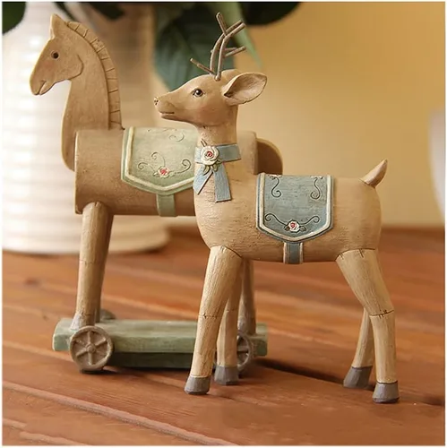 Miniatura 5 de Chinese feng Shui Statue Sculpture Painted Deer Desktop Decorations European Retro Small Decorations Home Living Room Wine Cabinet Desktop Crafts