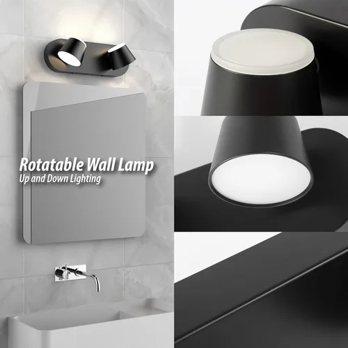 Miniatura 3 de URSOLA Luz de Tocador de Baño de 2 Luces, Accesorios de Iluminación de Pared LED Negros, Orientables Arriba y Abajo, Regulables, Accesorios