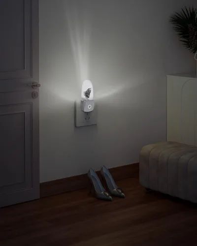 Miniatura 5 de Luz nocturna de rinoceronte para inodoro, luz nocturna LED enchufable, divertidos animales de granja, luces nocturnas negras y grises con sensor