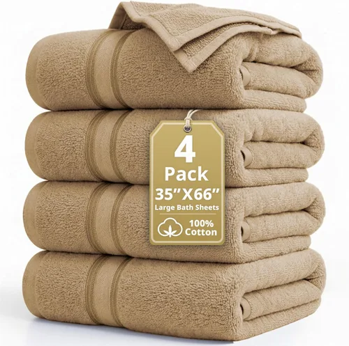 Miniatura 57 de Lane Linen Juego de 4 toallas de baño de 100 % algodón (35 x 66 pulgadas), juego de toallas de baño extragrandes de algodón sin torsión, secado Gris
