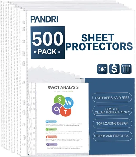 Miniatura 12 de PANDRI - Protectores de hojas, paquete de 300 protectores de páginas de plástico transparente y resistente, con 11 agujeros para carpetas de 3