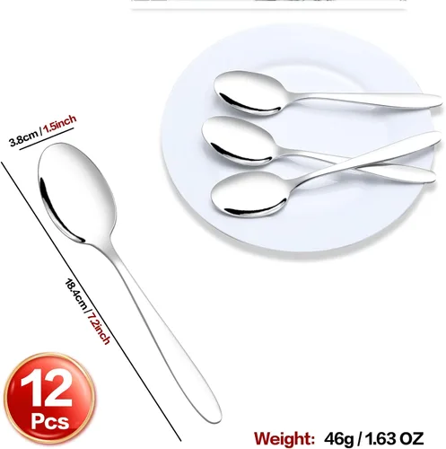 Miniatura 3 de Ramddy Cuchara de postre de acero inoxidable, 7.25 pulgadas, juego de 12 cucharas pequeñas