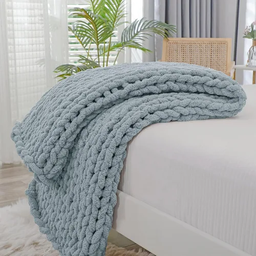 Miniatura 24 de Bigacogo Manta de punto grueso para sofá, 51 x 63 pulgadas, 100% tejida a mano con hilo de felpilla grueso jumbo, acogedoras y suaves mantas grandes