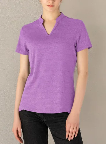 Miniatura 85 de Gopune Polo de golf con cuello en V para mujer, sin cuello, manga corta, ligera, de secado rápido, camisetas de tenis para correr