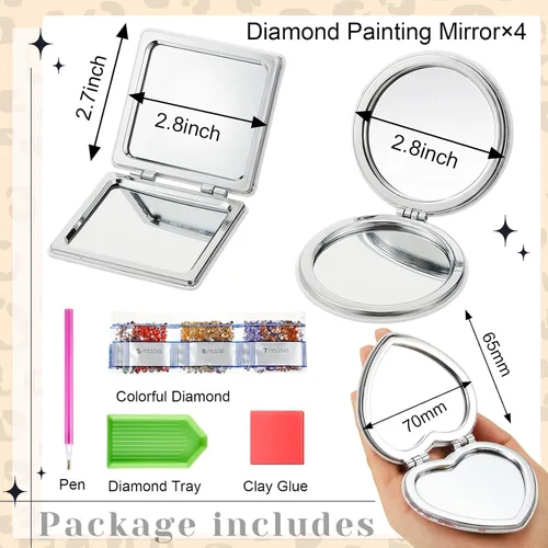 Miniatura 2 de Marsui 4 piezas de espejo compacto de pintura de diamante, bolsillo de pintura portátil, plegable, para mujeres, arte de diamante, regalos de mamá