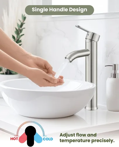 Miniatura 8 de gotonovo Grifo de lavabo Vessel Moderno Grifo de baño alto de una sola manija con un agujero de acero inoxidable para lavabo de baño en RV Mezclador