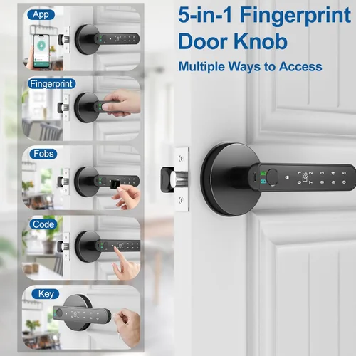 Miniatura 2 de Foxgard - Cerradura inteligente de huellas dactilares para puerta: Perilla de puerta biométrica de 5 en 1 con impresión digital - Perilla de puerta