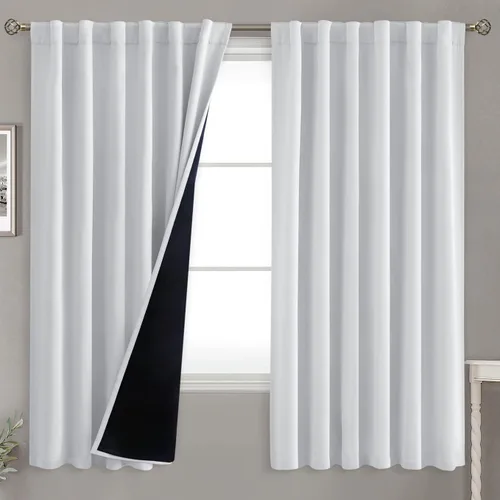 Miniatura 38 de BGment Cortinas 100% opacas beige de 63 pulgadas de largo con forro aislante térmico, bolsillo para varilla y lengüeta trasera de doble capa