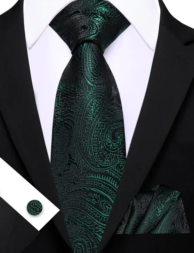 Miniatura 89 de Barry.Wang - Juego de corbata de seda para hombre, diseño de cachemira, pañuelo y gemelos de bolsillo