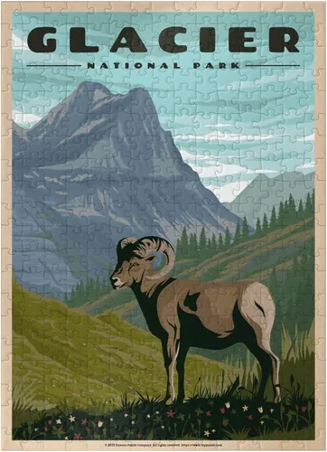 Miniatura 7 de MyPuzzle Glacier National Park - Where The Bighorn Sheep Roam, póster de viaje vintage, rompecabezas de 100 piezas prémium para adultos