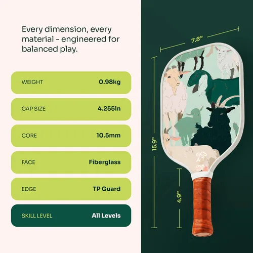Miniatura 2 de Juego de 2 palas de pickleball Goat, incluye 4 bolas para interiores y exteriores y bolsa de viaje, juego de raquetas de pickleball de fibra de Verde